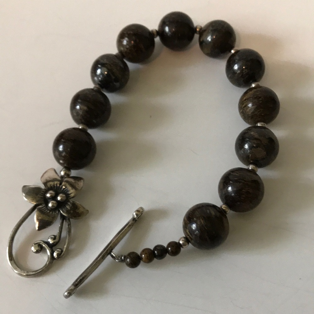 Silpada Bronzite and Sterling Flower Bracelet